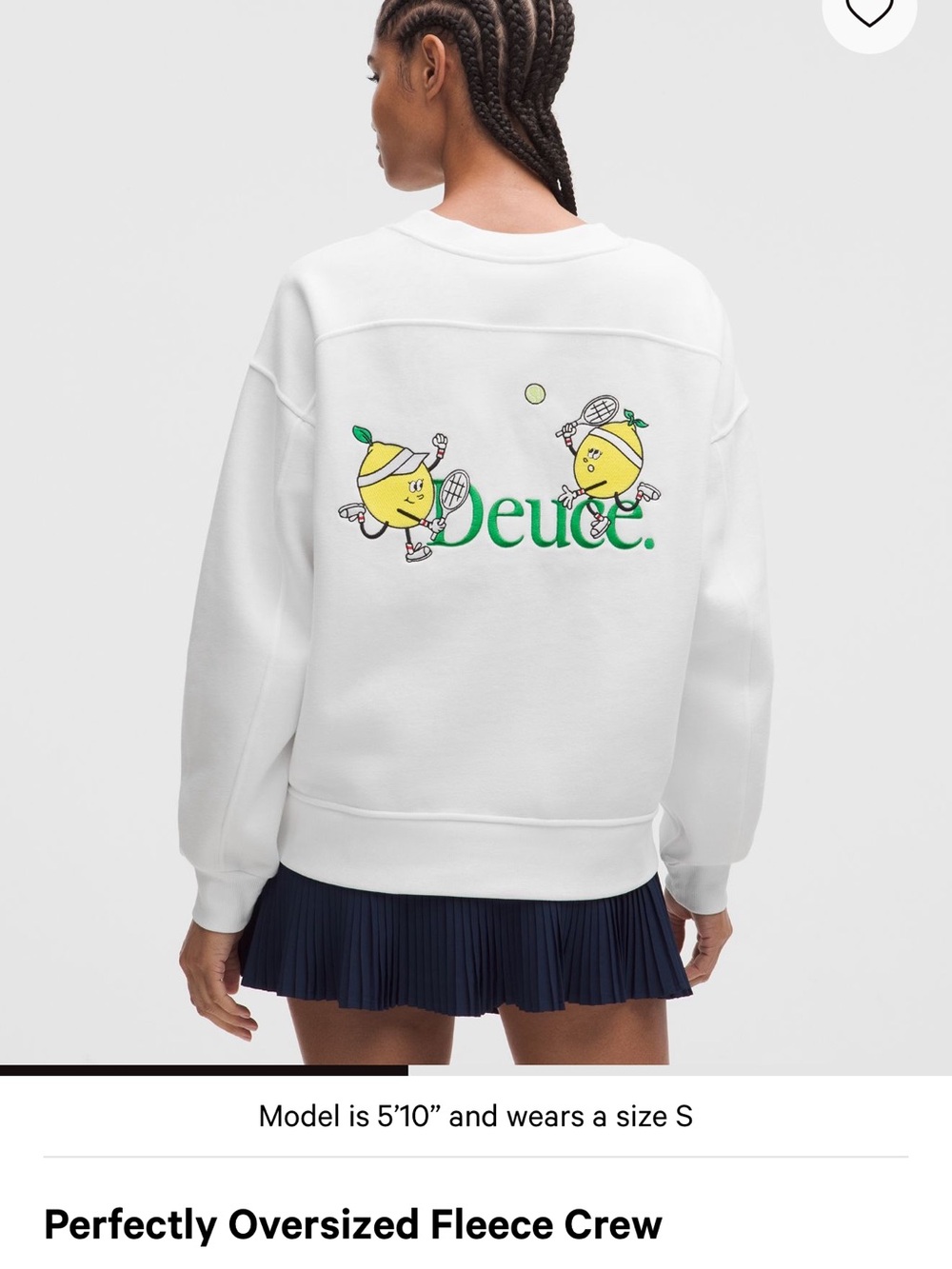 Lululemon Deuce Oversized Fleece Crew with Tennis Lemon Graphic - White